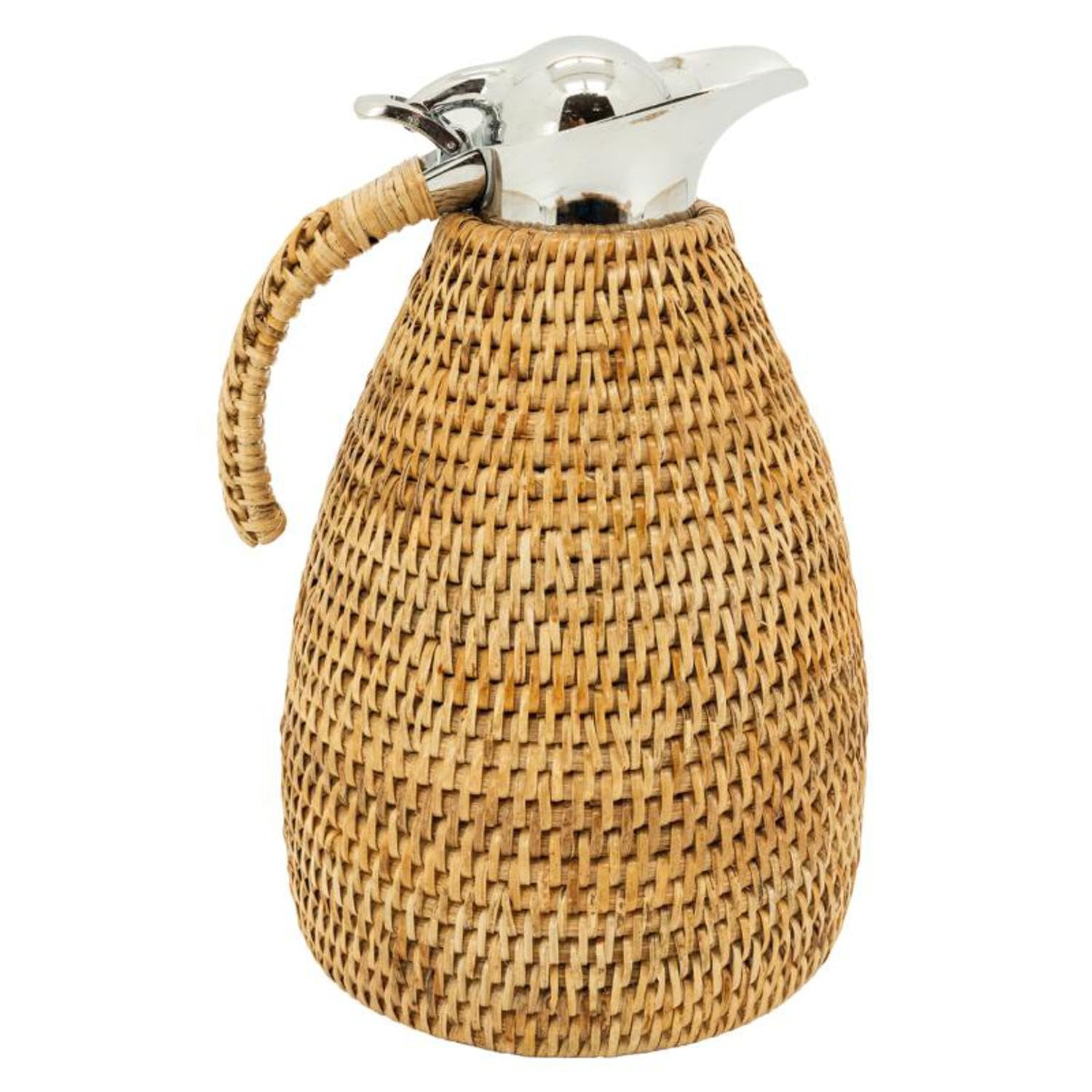 AUBRY GASPARD - Thermos en Inox et Rotin Naturel - Couvercle Refermable - Contenance 1,5L - Dimensions 20 x 16 x 26 cm - Élégant et Pratique pour Cuisine et Arts de la Table - Poids 1.38 kg