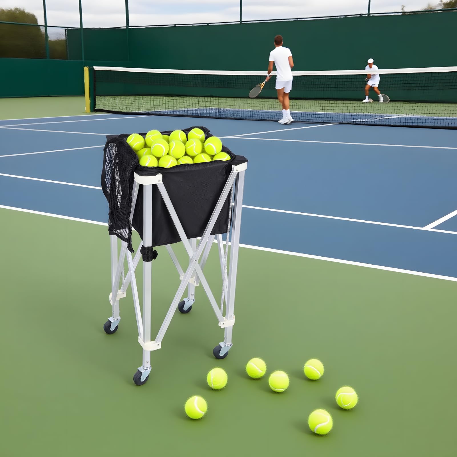 Pelotas de tenis portátiles Hopper, Carro de tenis con ruedas, plegable, gran capacidad, cesta de pelotas de tenis, 170 bolas para entrenamiento