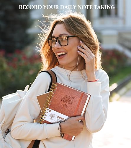 Miniatura 7 de Cuaderno con espiral rayado, 300 páginas de tapa dura de cuero para mujeres y hombres, cuadernos universitarios grandes B5, papel grueso de 100 GSM,