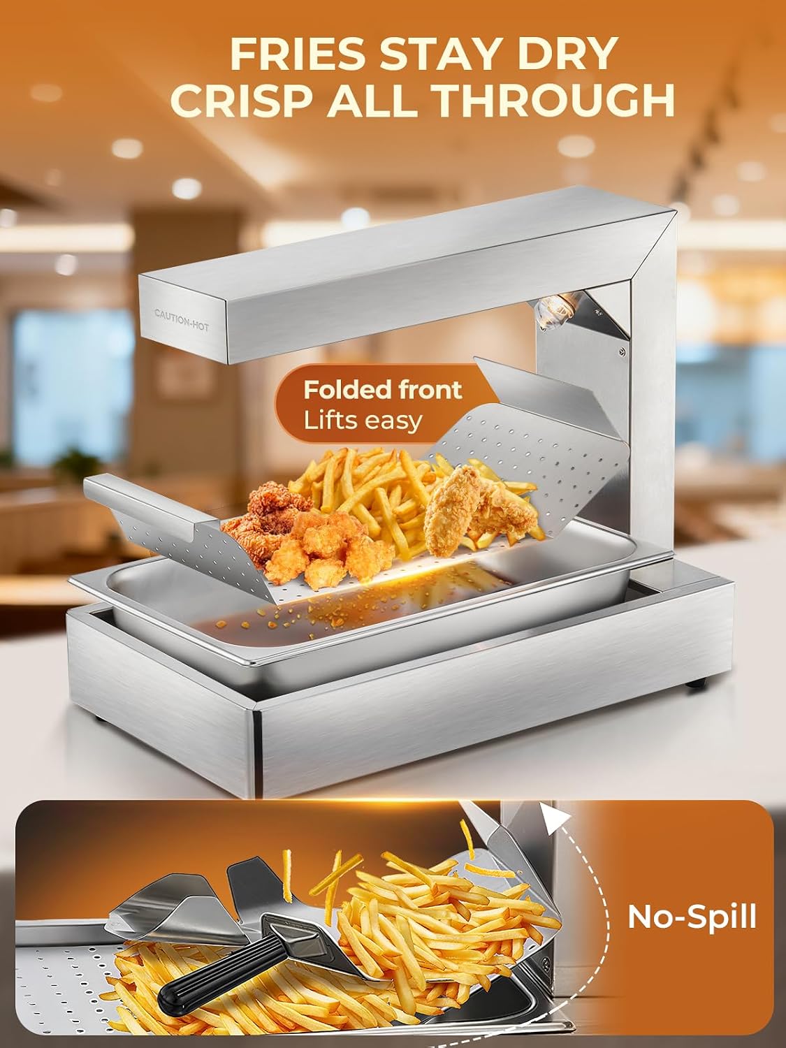 French Fry Warmer, 10QT Commercial Heat Lamps for Food, 750W French Fry Food Warmer Dump Station Countertop, 122°F Heat Lamp for Chickens, Chips Buffet Restaurant Parties, Restaurant Equipment