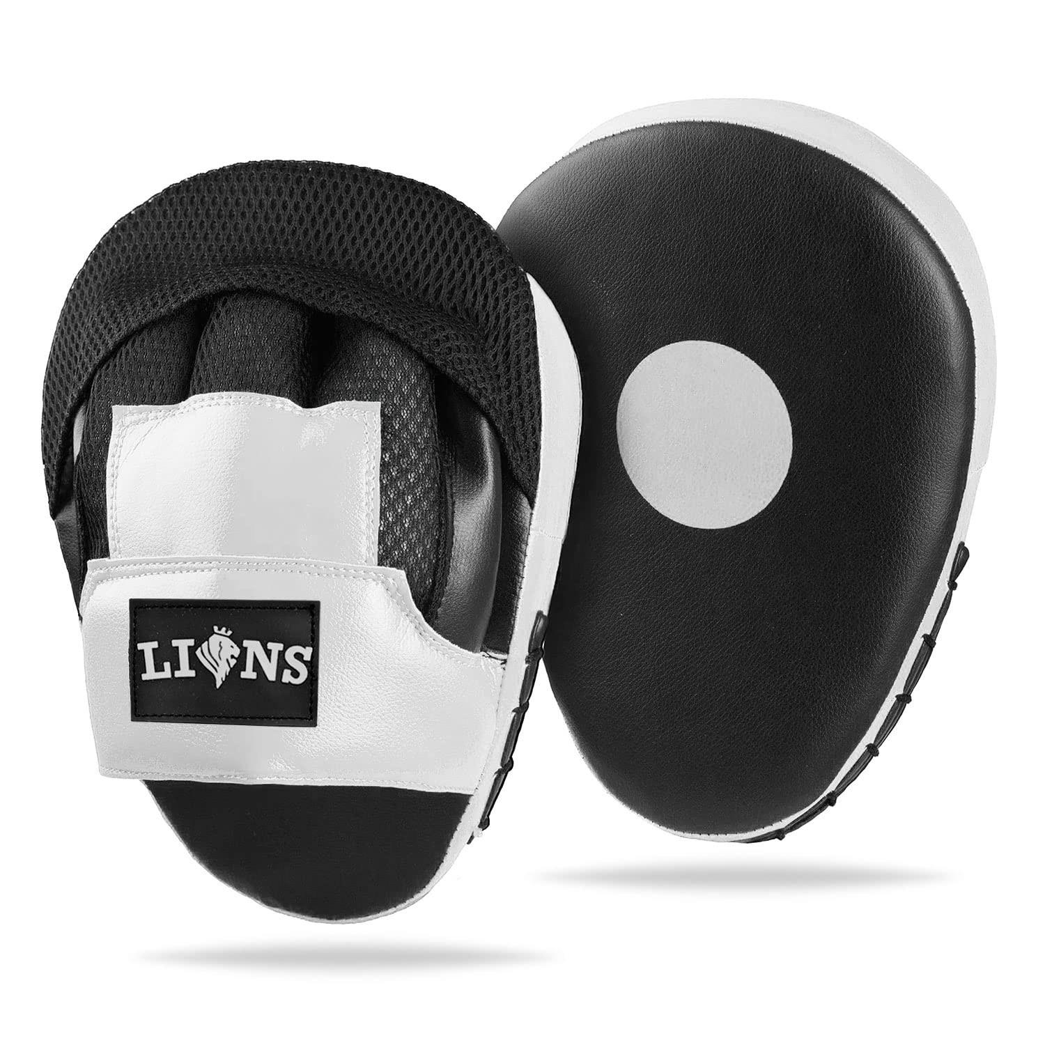 Lions Hook and Jab Focus Pads Gloves Punch Bag Muay Thai Boxing Training MMA Martial Arts Mitts (White) โ image 1