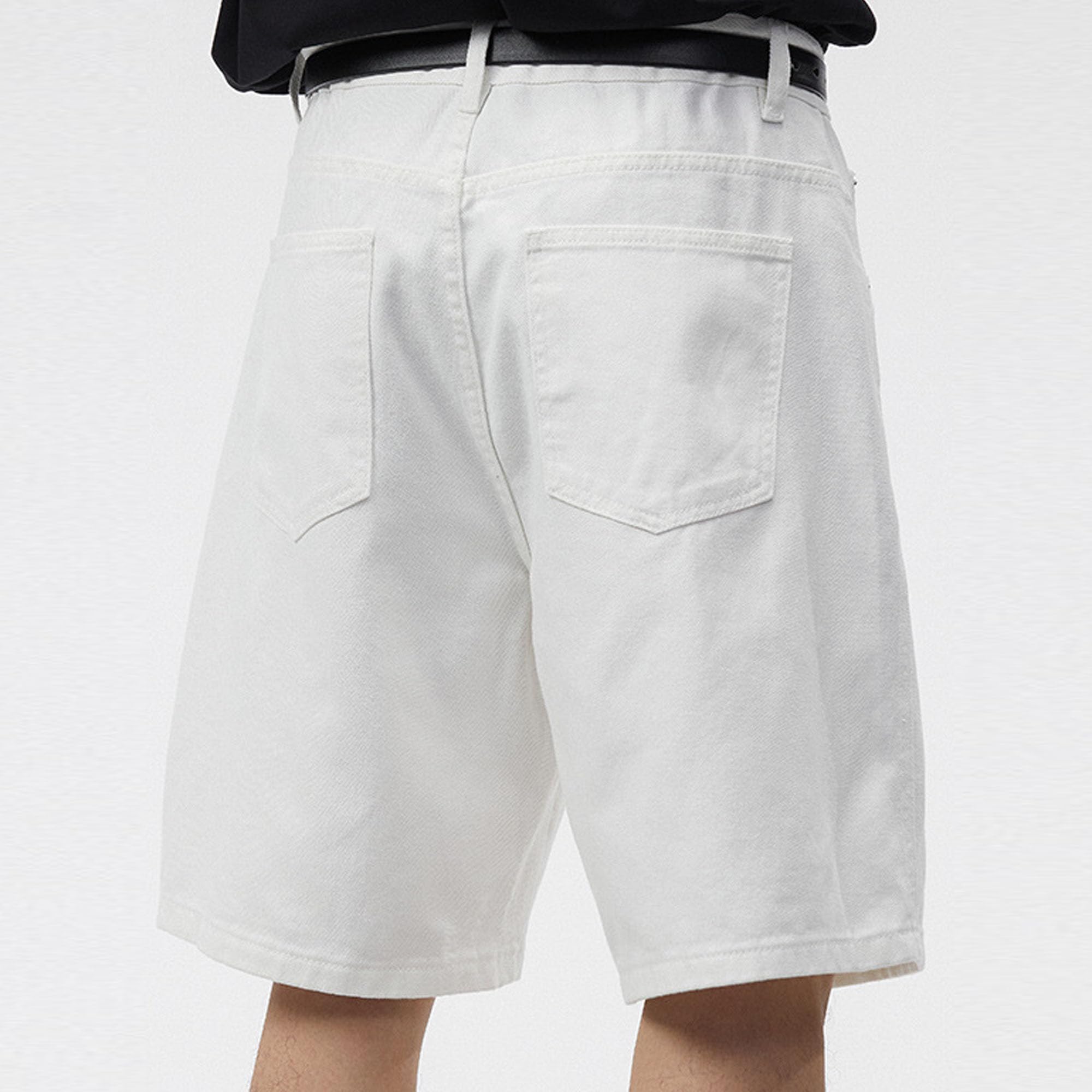 Jorts en jean pour homme - Jambe droite - Confortable - Baggy - Court - Couleur unie - Délavé - Pour homme