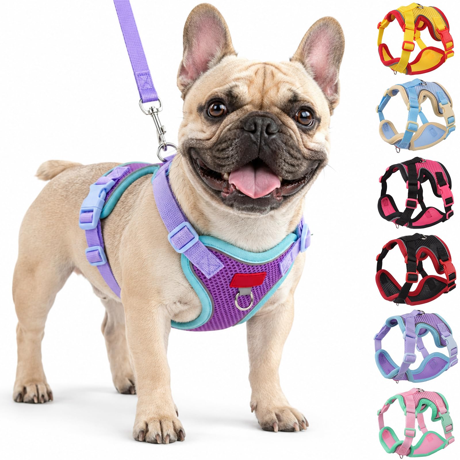 Olcyren Dog Harness and Lead Set, Soft Mesh Reflective Breathable Dog Harness, No Choke Adjustable Lightweight Padded Pet Vest for Puppy, Small and Medium Dogs and Cats Walking (Purple, XL)