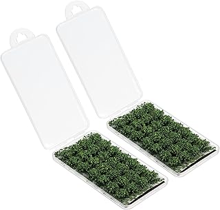 PATIKIL Static Grass Tuft Model, 2 Sets/56Pcs Miniature Bushy Tufted Lowland Shrubs Terrain Model Kit DIY for Train Landscape Railway Scenery Artificial Grass Modeling, Dark Green