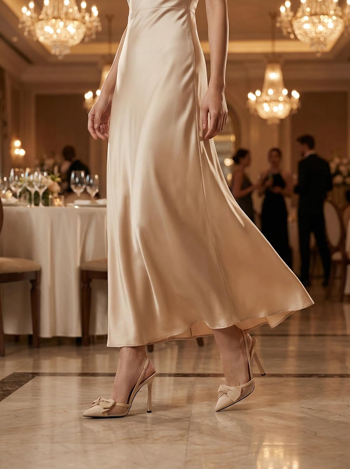 Goolita Bow Pointed Closed Toe Mesh Slingback Heels for Women, Sexy Stiletto High Heels Stretch Slip On Pump Backless Party Dress Shoes