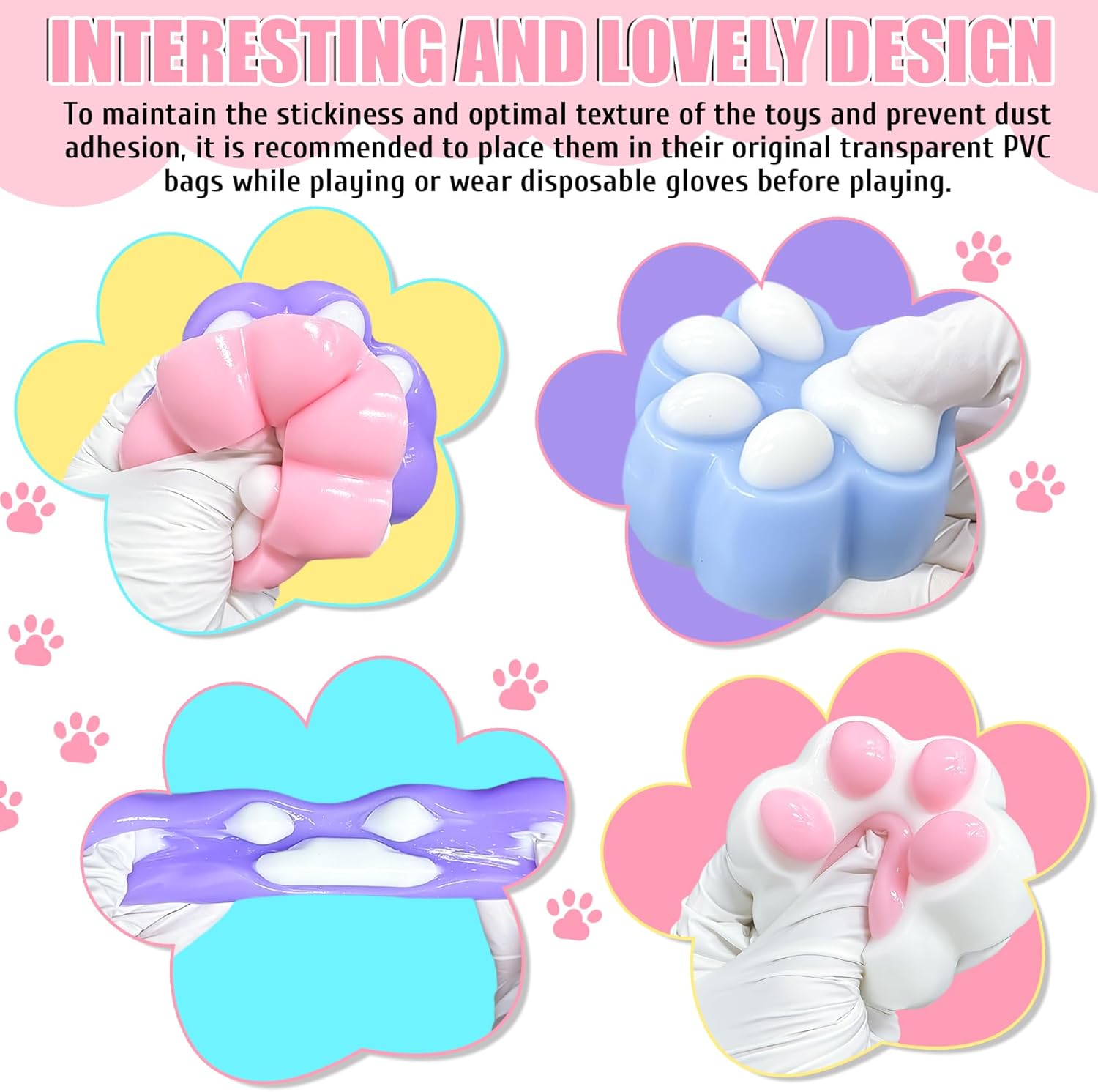 Stress Relief Toy Taba Cat Paw, 4Pcs Squeeze Toy Paw, Cute Sensory Toys, Handmade Soft Silicone Sticky Toys, Bouncy Stress and Relaxation Toy, Stretchable Springy Cat Paw, Gifts for 3-10 Year Old Girl