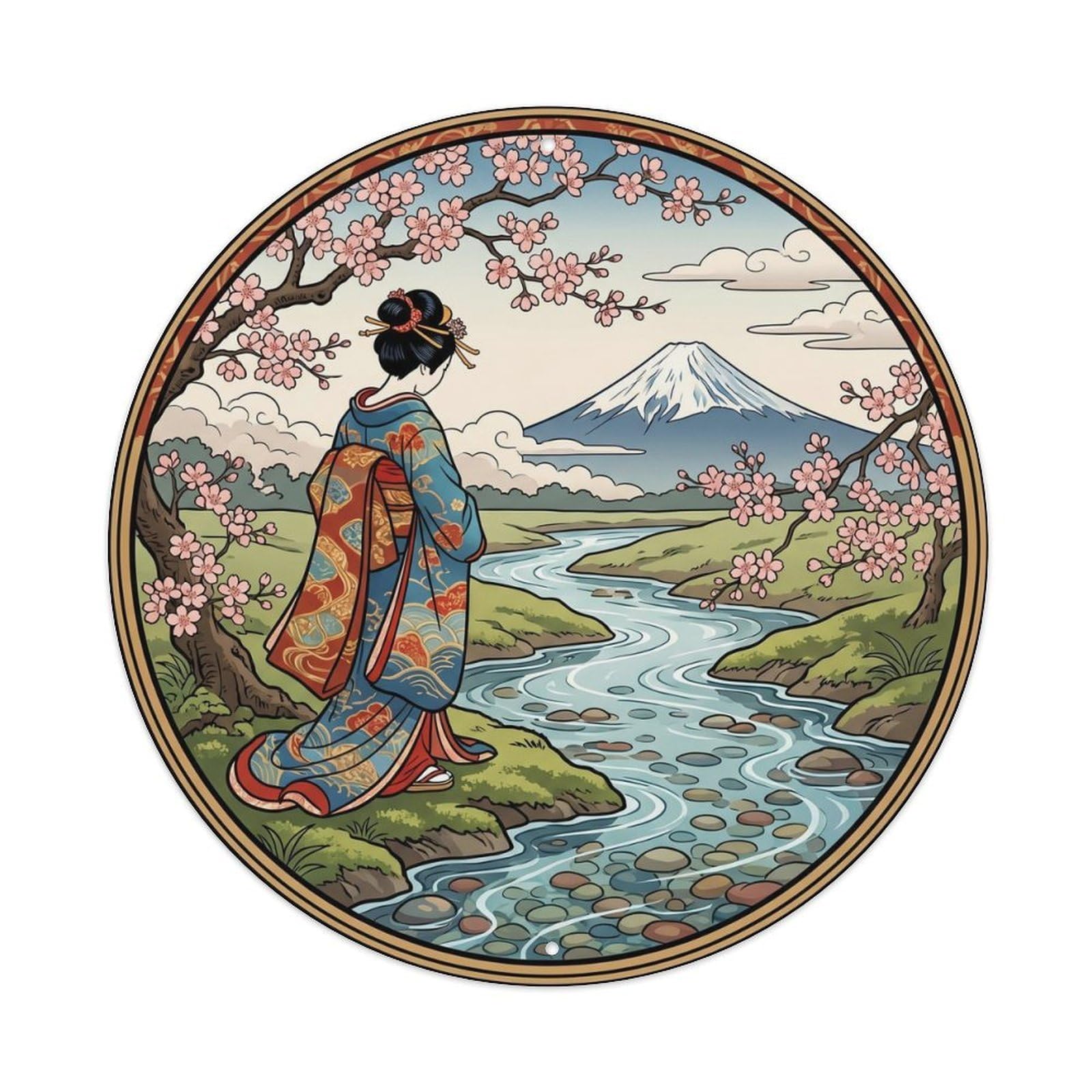Japanese Geisha Clear Stream Naturalism Metal Tin Sign