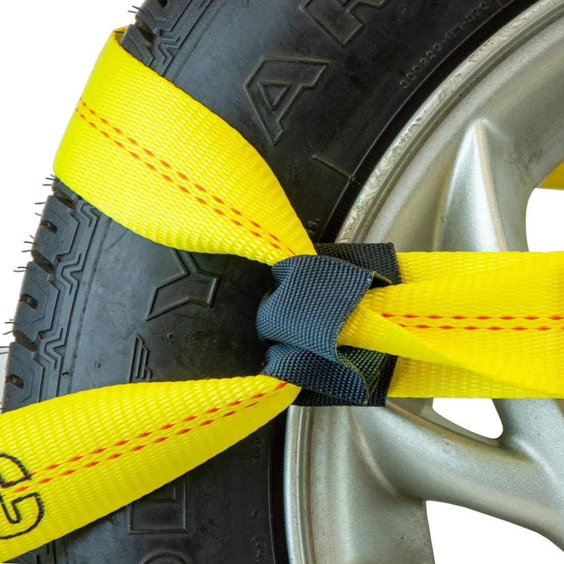 VULCAN 8-Point Roll Back Vehicle Tie Down Kit with Snap Hook on Strap Ends and Chain Tail on Ratchet Ends - Set of 4 - Classic Yellow - Image 8