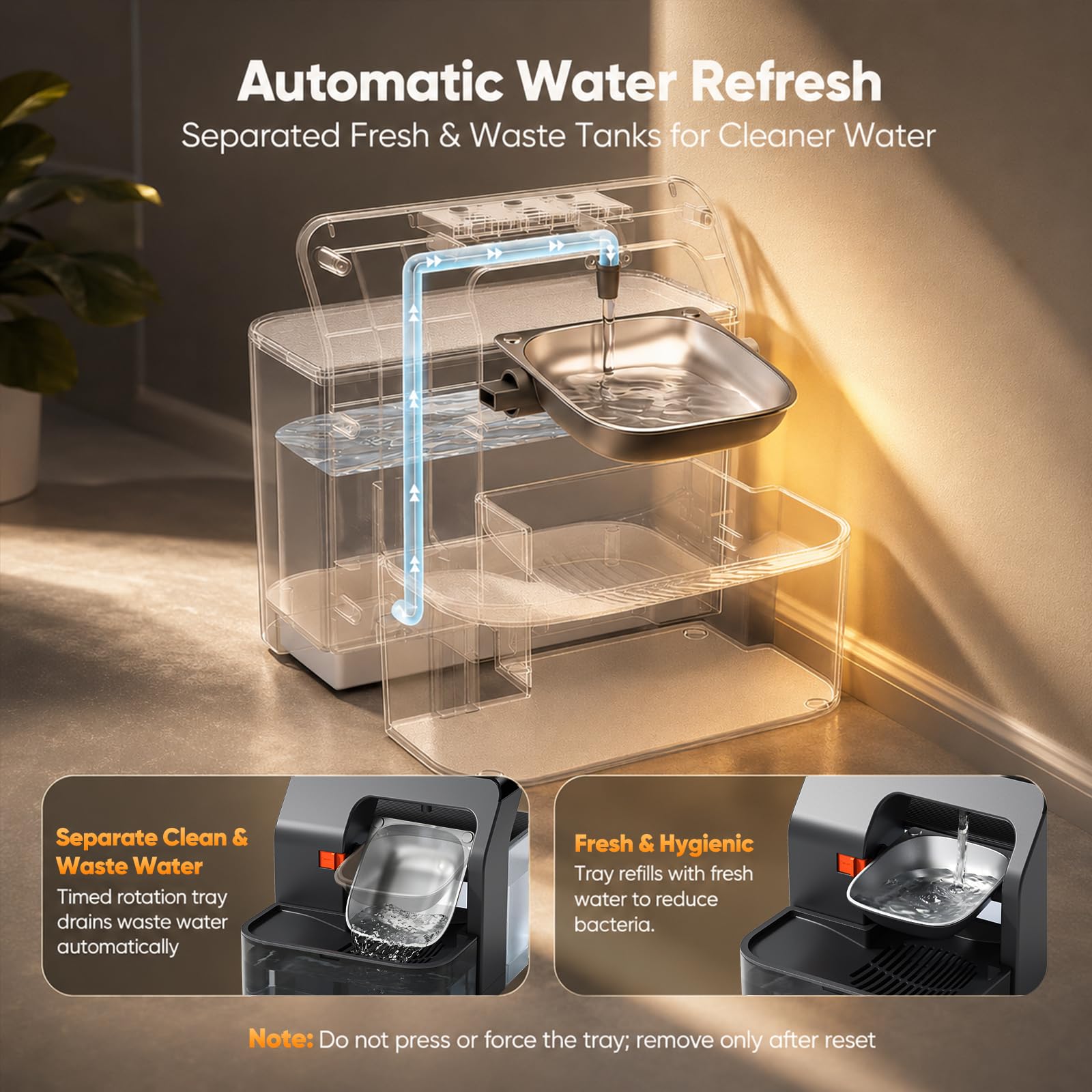 Fuente para Gatos inalámbrica con Plato Giratorio programable, depósito de Agua 3.2 L, batería de 180 días - separación de Agua Fresca y usada, Bebedero para Gato con batería de 2200 mAh, sin BPA