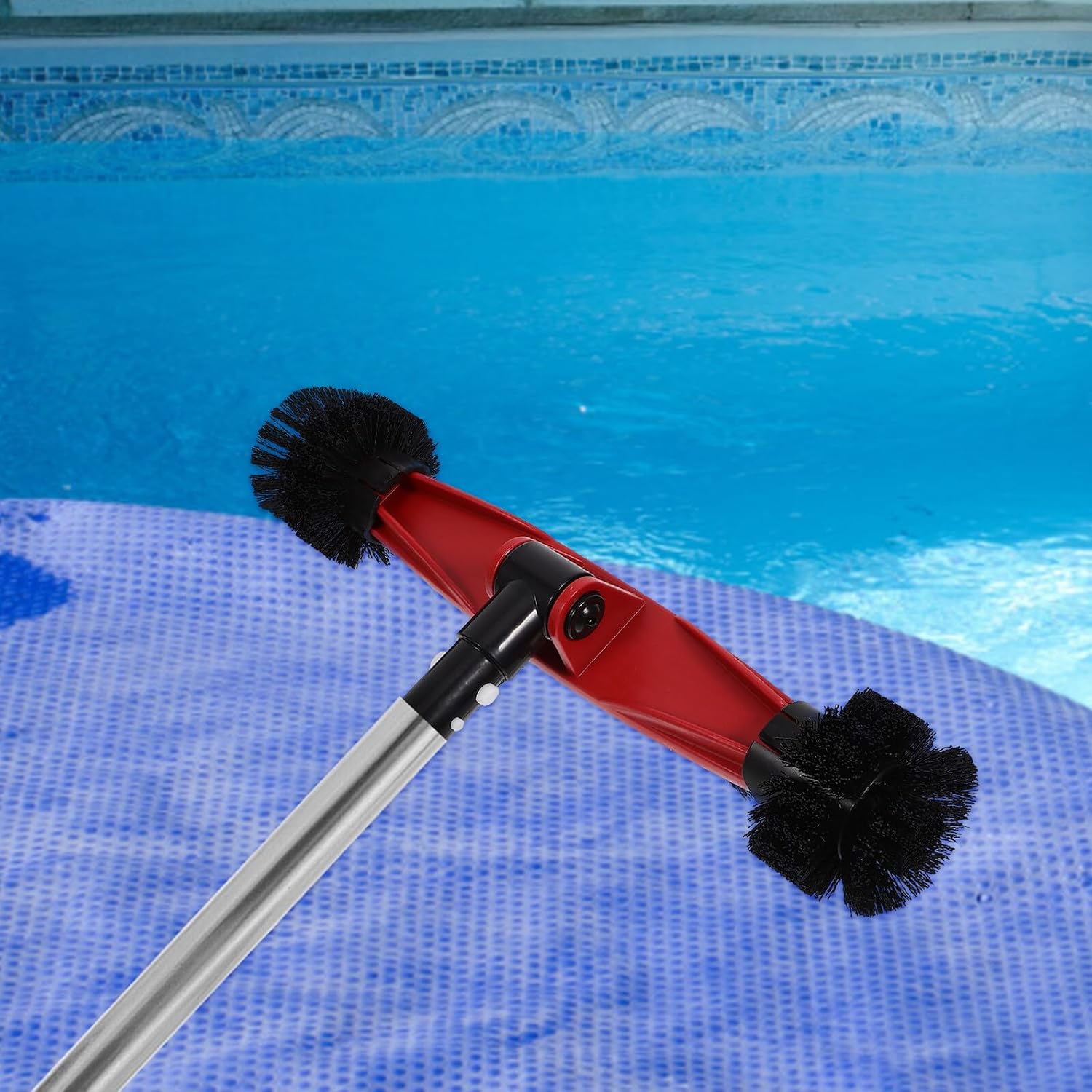 Detachable 180-degree Rotating Pool Brush Head with Handle Corner and Wall Scrub Brush for Swimming Pool Cleaning Heavy Duty Supplies Above Ground and Inground
