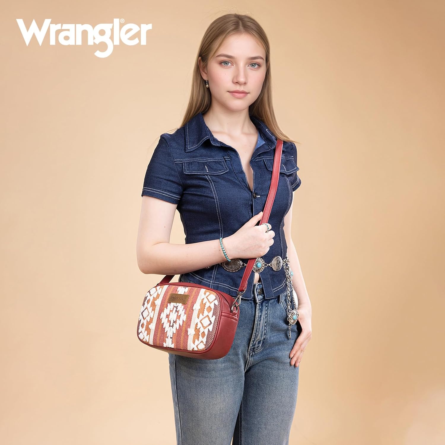Wrangler Crossbody Bags for Women Sherpa Aztec Canvas Crossbody Purse