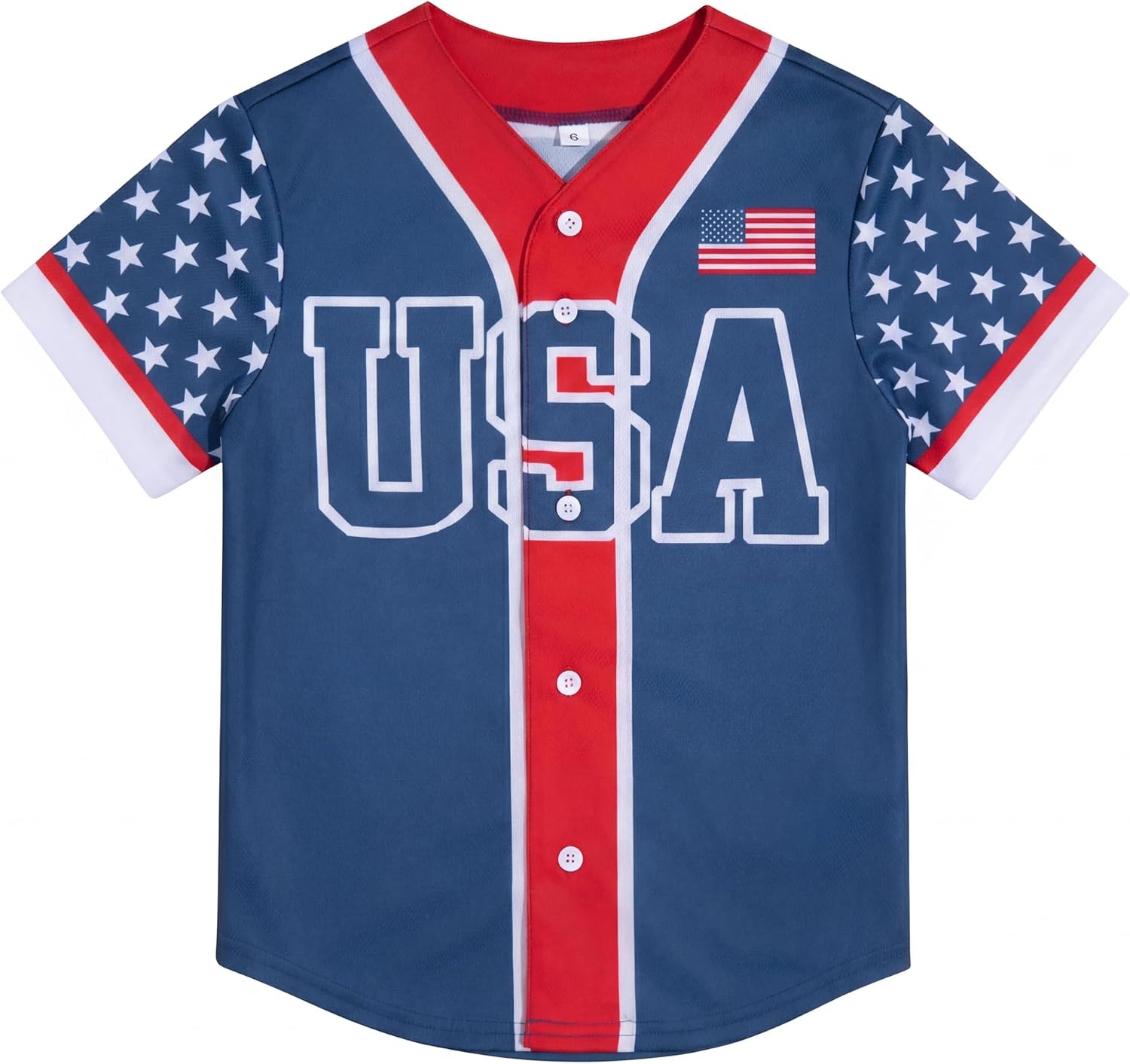 Boys 4th of July American Flag Button Down Shirts USA Baseball Jersey Personalized Patriotic Tops for 2-14 Years Kids
