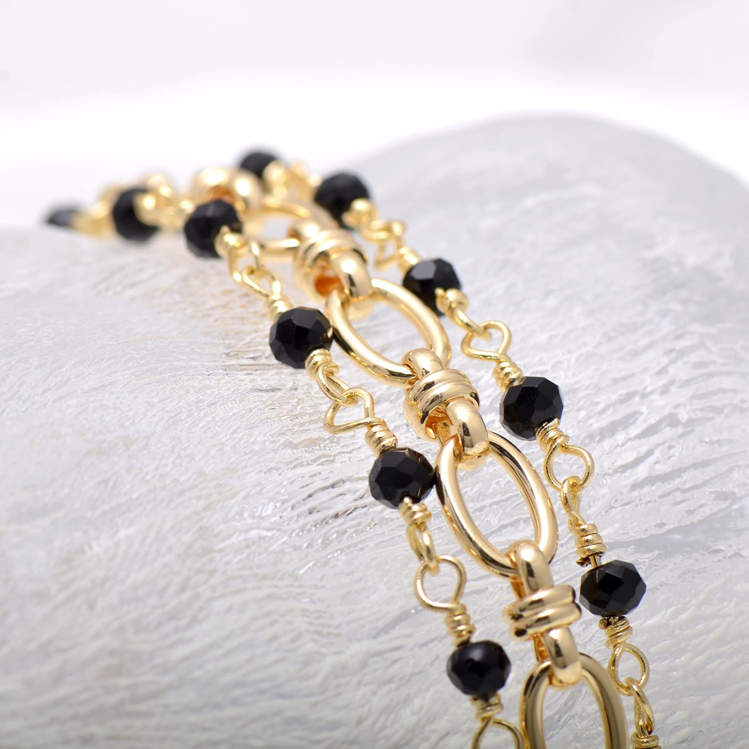 Paialco Black Onyx Wire Wrapped Triple Link Chains Bracelet for Women - Image 5