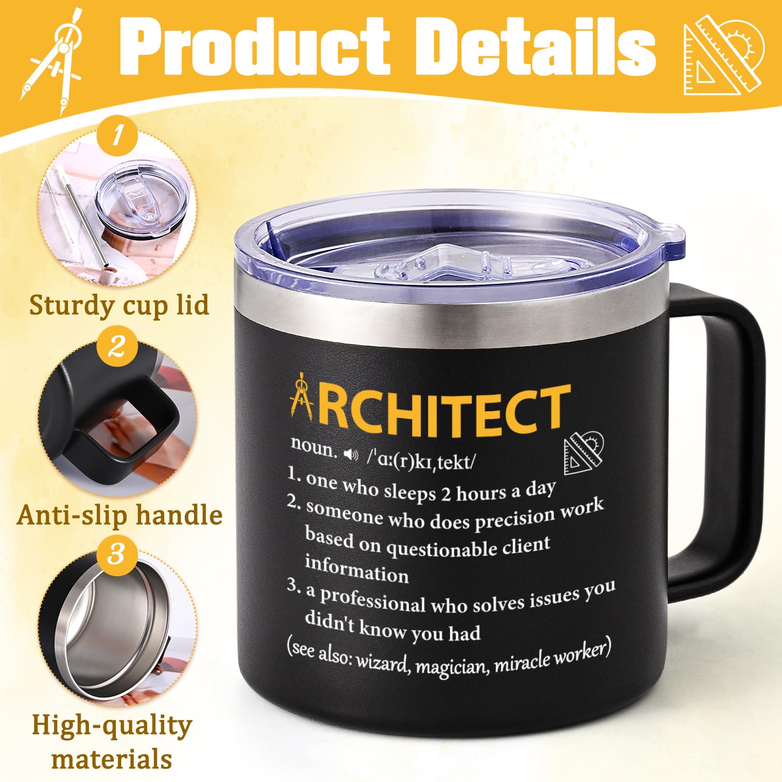 Gtmileo Architecture Gifts, 14 Oz Insulated Architect Coffee Mug, Christmas Graduation Birthday Architects Gifts for Architecture Student Men Women, Black