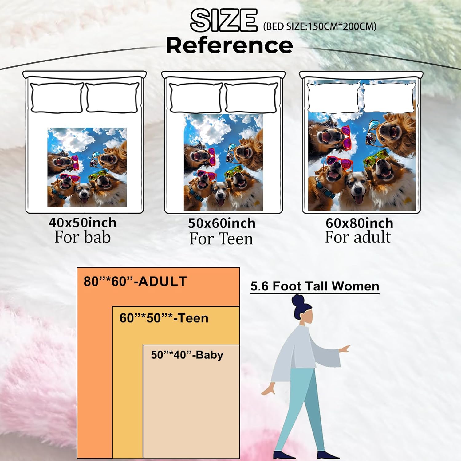 Funny Dog with Sunglasses Blanket, Playful Pet Group Illustration Lightweight Flannel Throw 50×60 for Couch Sofa Bed, Bright Cheerful Home Decor, Unique Gifts for Dog Lovers Adults Teens Girl