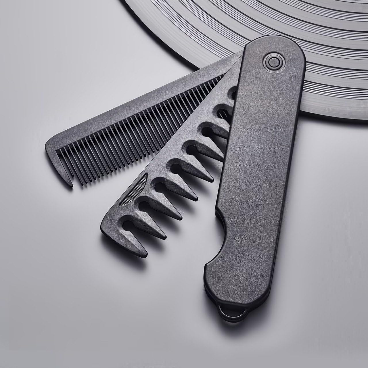 Folding Hair Comb, Grey, Dual-Sided Design, Wide and Fine Teeth, Portable Styling Tool, Professional Barber Grooming-picture-31