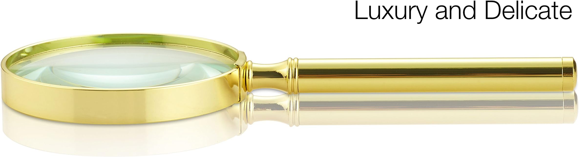 Magnifying Glass, Classic Handheld Magnifier (6X), Solid Full Metal Handle and Real Glass , Best for Reading, Puzzle, Rocks, Coins, Stamps, Perfect for Personal Use, Office, Classroom, Travel(Gold)