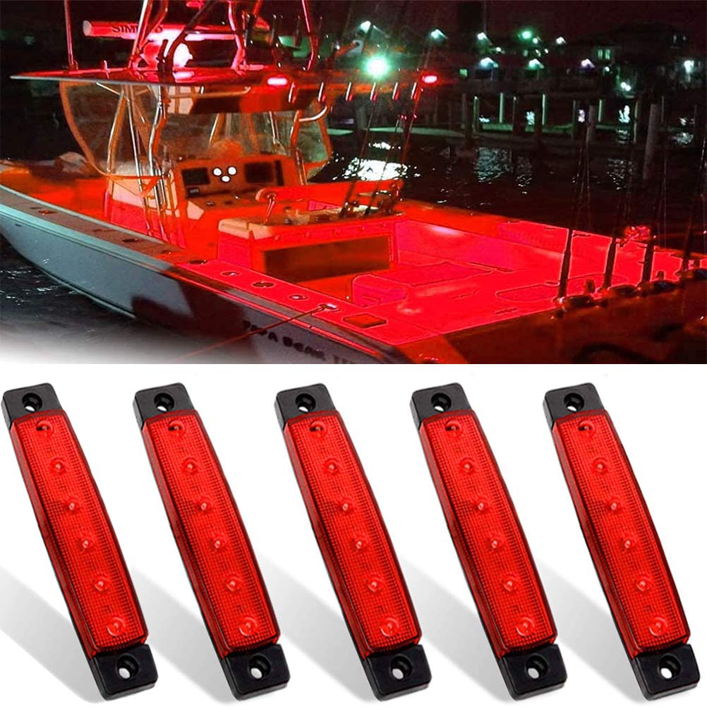 KENANLAN Marine Boat Navigation Lights, 5PCS Marine Fishing Lights, 12V Waterproof Marine Navigation Lights,Boat Light for Pontoon and Small Boat (Red)