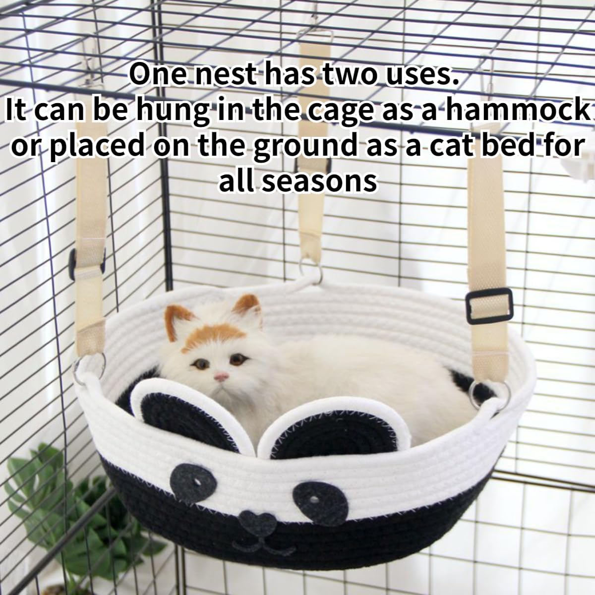 review Comfortable Hanging Cat Hammock Bed,Cat Cave for Enrichment - Handwoven Cotton Rope Cat Bed, Cat Hammock - Suitable for Small Pets (Beige,Small)