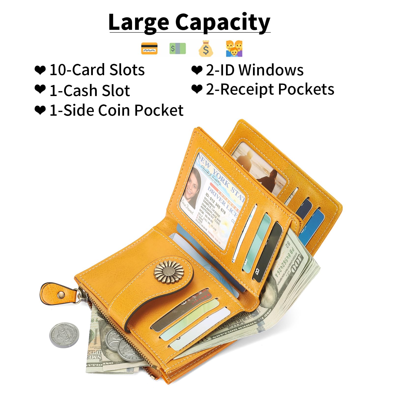 SENDEFN Portefeuille Femme Cuir Porte Monnaie Femmes Porte-Cartes Portefeuille Zippé Femmes avec 16 Emplacements pour Cartes Anti RFID Portefeuilles