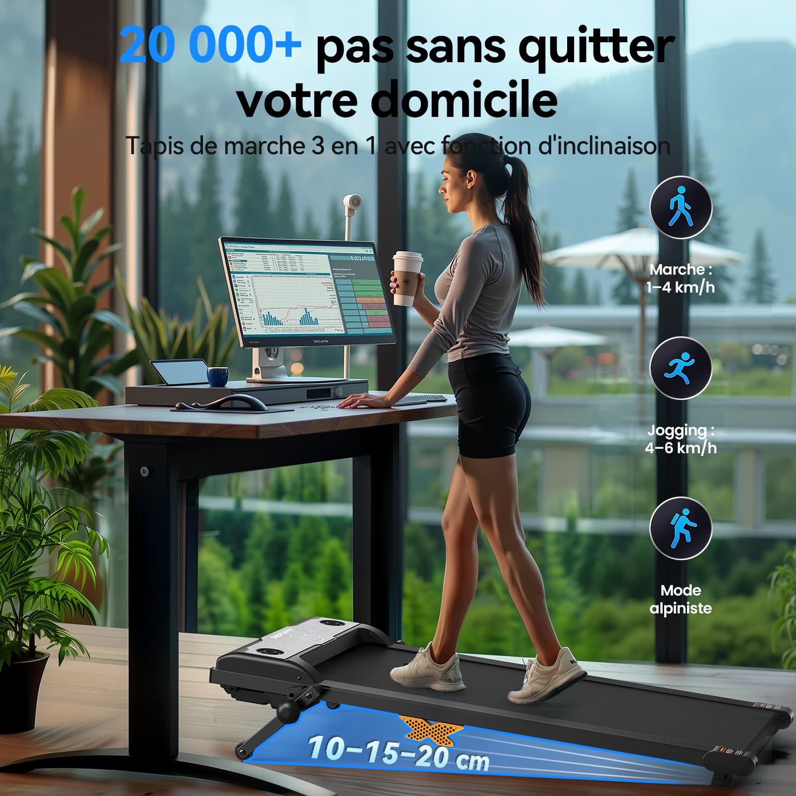 Tapis de Course Walking Pad avec Pente 12% - Mini Treadmill Silencieux Motorisé Electrique 6KM/H avec Télécommande