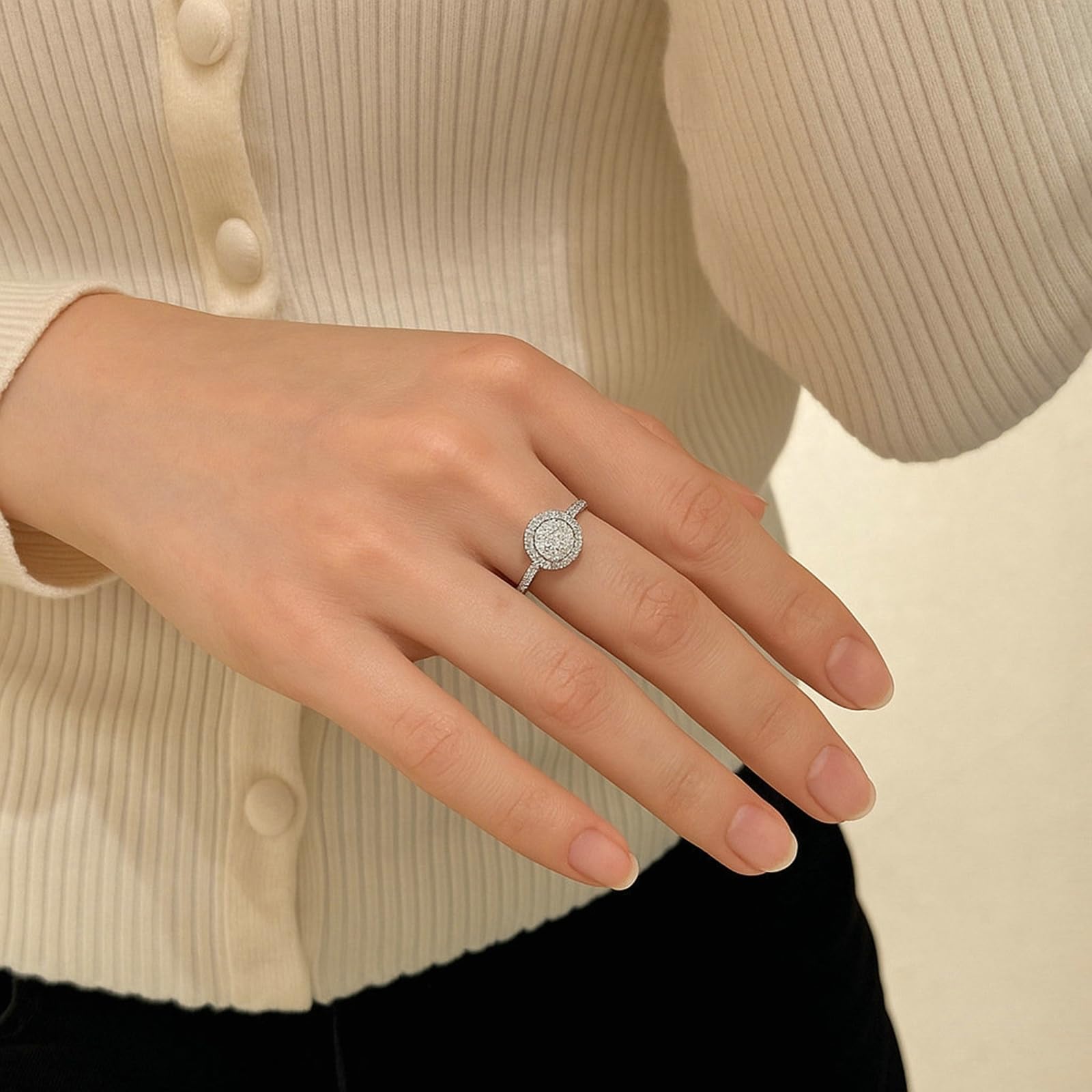 Anillo de compromiso de oro auténtico con moissanite de 1,5 ct, oro blanco, alianzas de oro para mujer