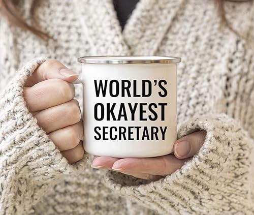 Miniatura 3 de Andaz Press Taza de café de acero inoxidable de 11 onzas, regalo de broma para café, World's Okayest Secretary, paquete de 1, taza de campamento de