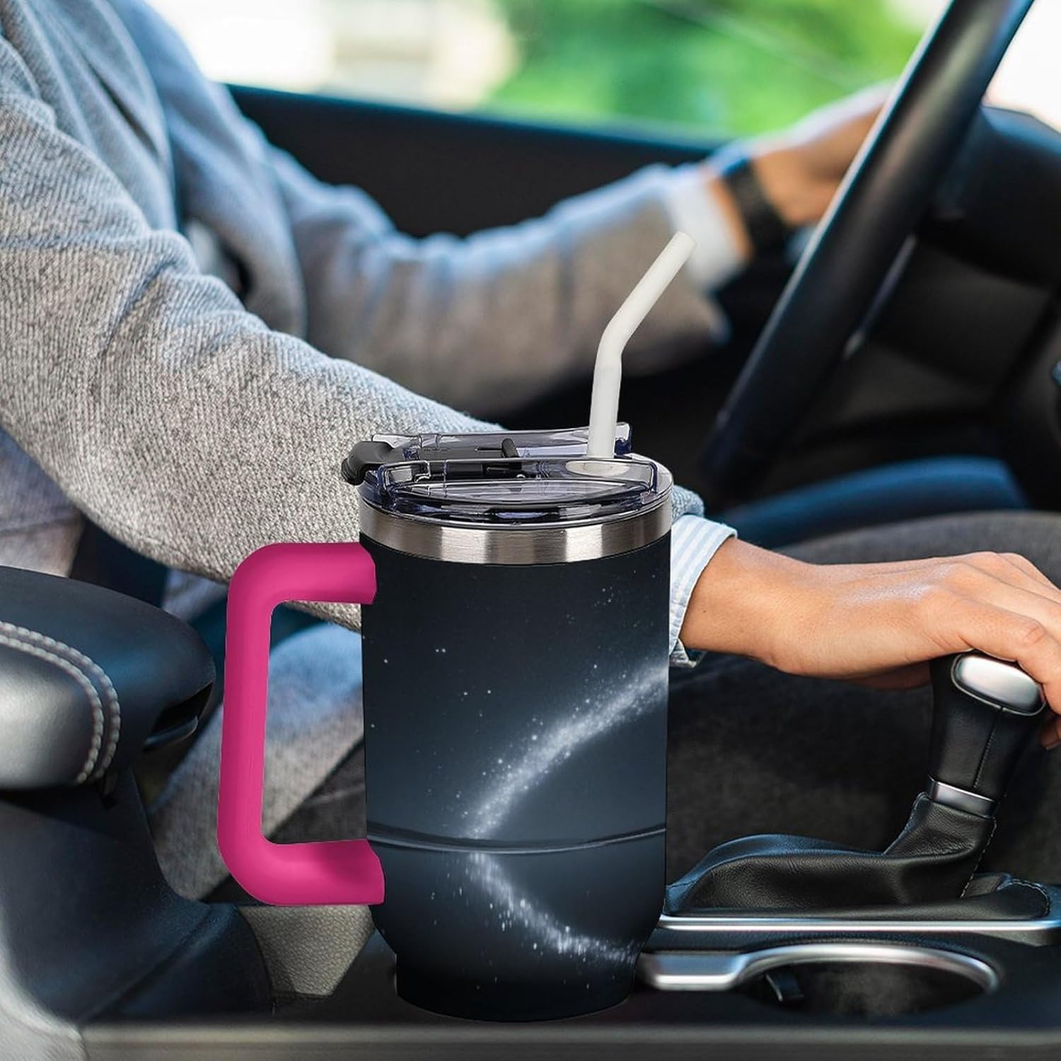 40 Oz Insulated Mug with Handle Lid And Straw Star Arches And Salt Flat Shrubs Pattern Large Metal Sports Bottle Great for Gifts Parties Office Coffee