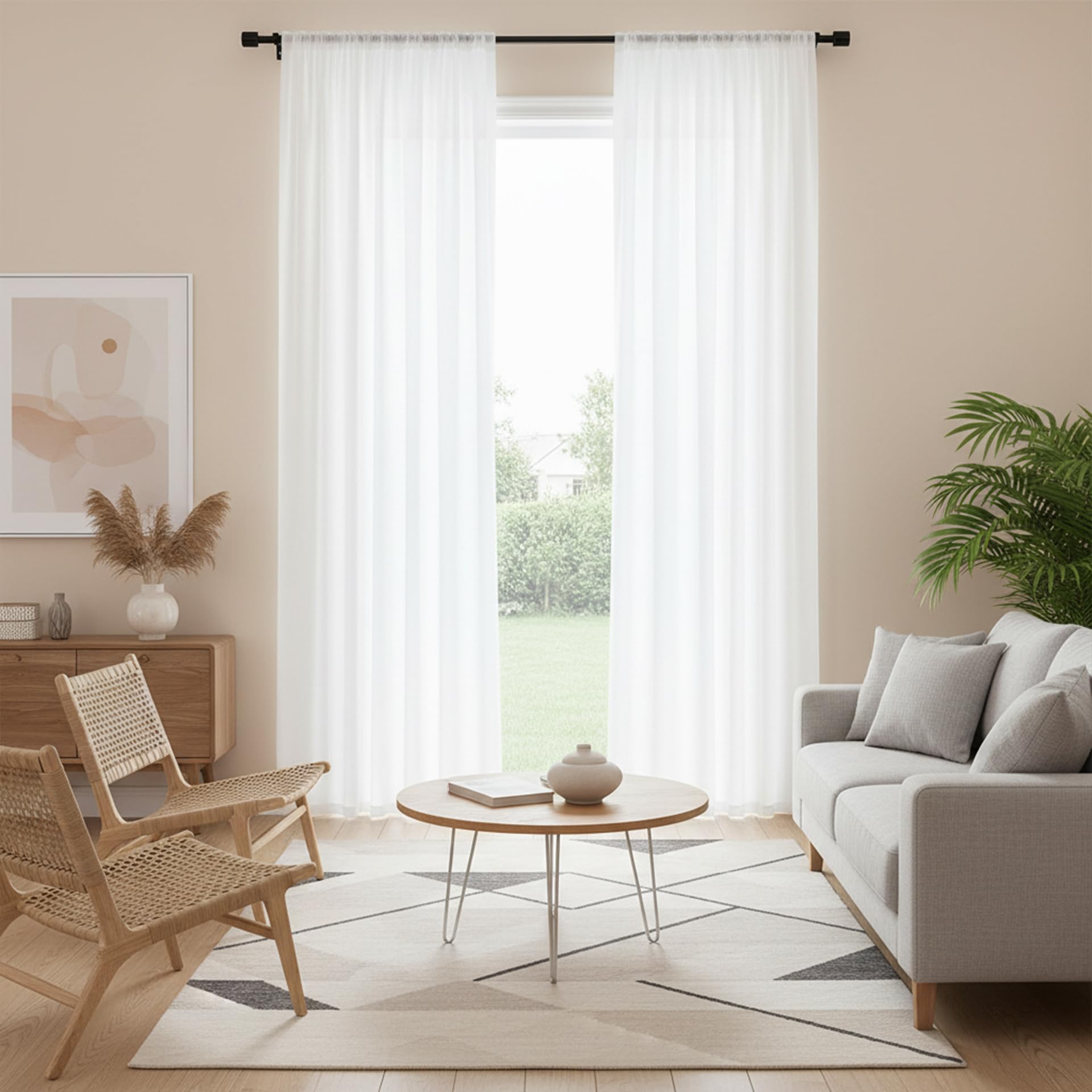 AMZYU Voile Curtains Sheer 2 Panels 210 x 130 cm Semi Transparent Net Curtain for Windows Airy & Lightweight Elegant, Machine Washable for Bedroom Patio Door, White