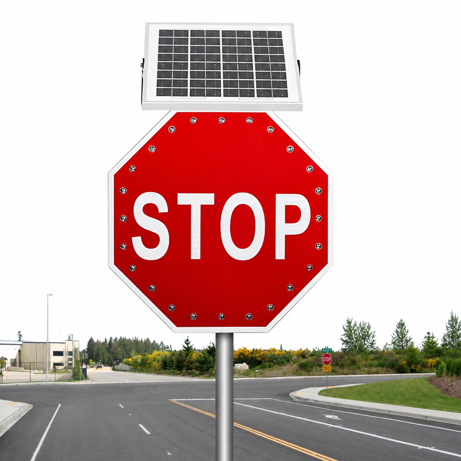 MIRRSSET Stop Sign, Heavy Duty Octagon,Solar Powered,Street Traffic Warning Sign 2×30in