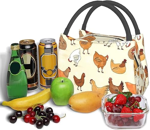 Miniatura 4 de Bolsa de almuerzo con asa reforzada, bolsa de asas aislada, patrón de pollo, caja de almuerzo impresa para picnic de trabajo, talla única