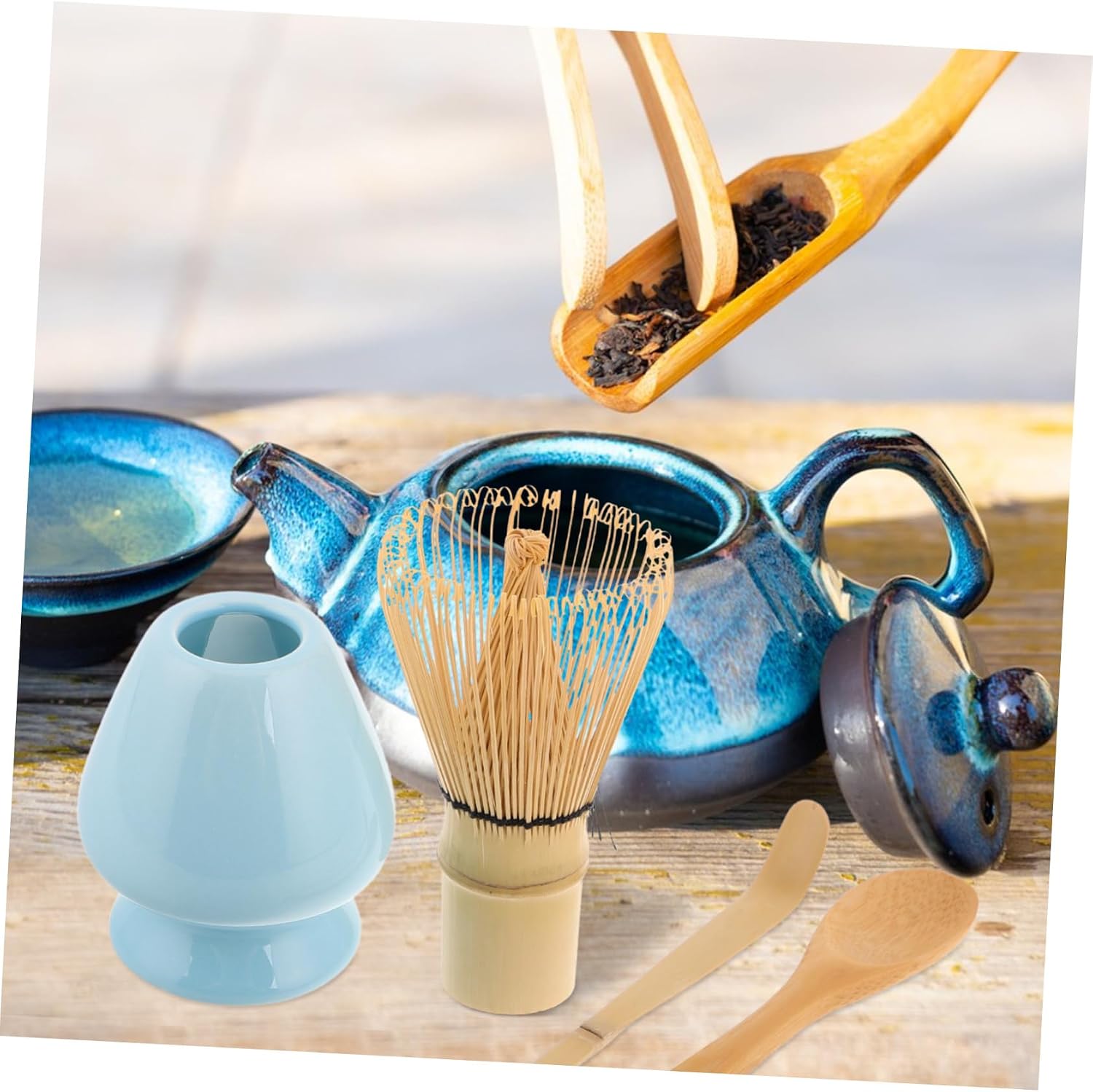 Luxshiny Matcha Tools Bamboo Whisk Tea Scoop and Spoon Set with Whisk Stand for Traditional Matcha Preparation