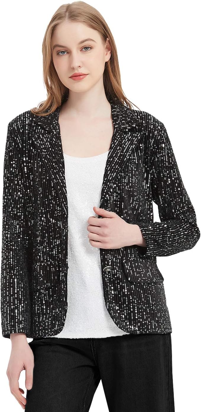 Anna-Kaci Women's Evening Sparkle Sequins Open Front Long Sleeve Blazer Jacket - Image 2
