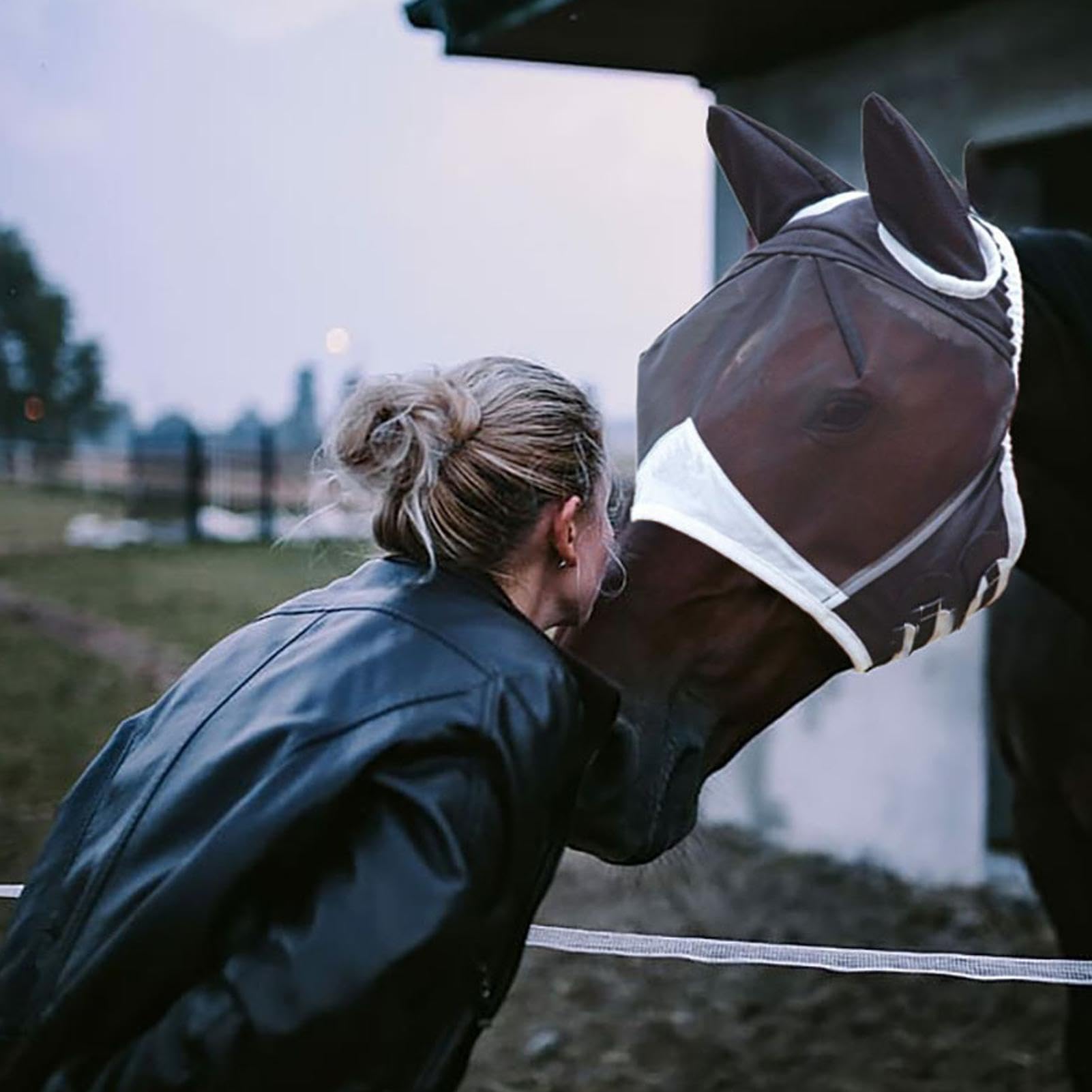 Masque Anti-moustiques pour Chevaux - Filet Respirant en avec Protection UV,Couvre-tête Demi-Visage avec Oreilles et Bandeau élastique - pour Bétail Vache Ferme Campagne Toutes Saisons