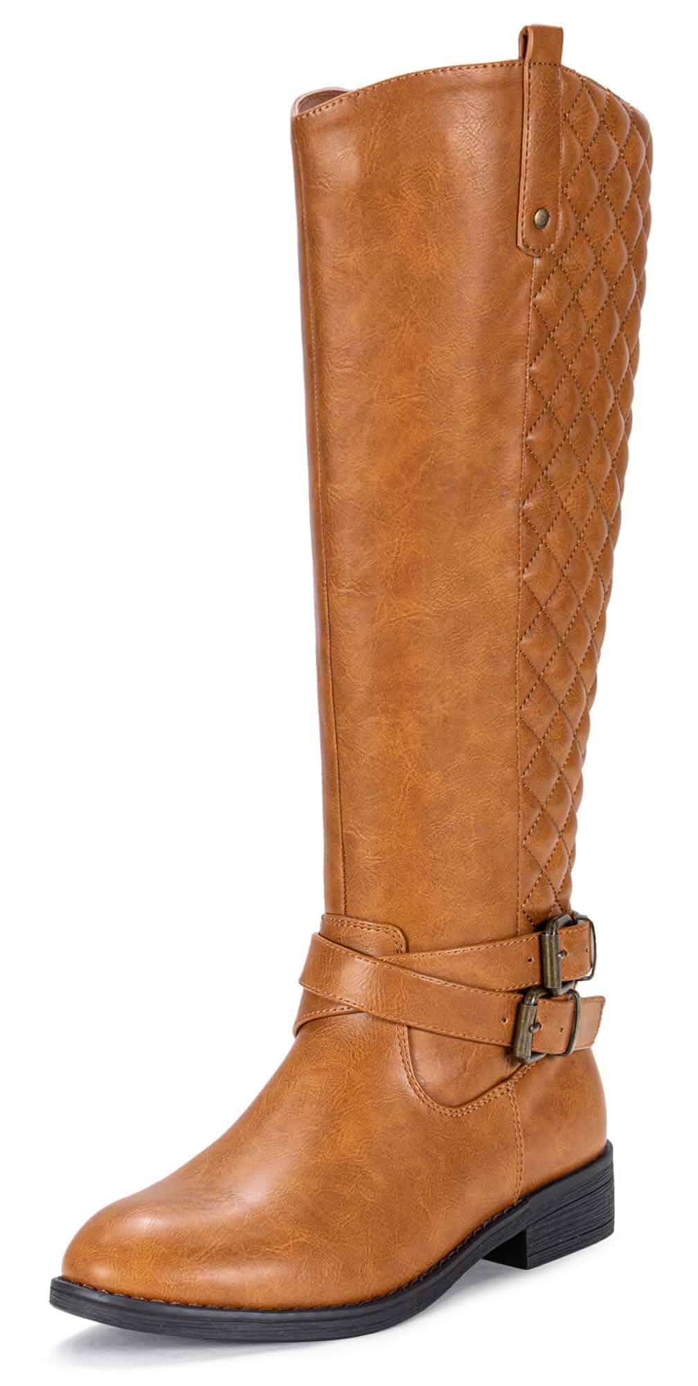 Vepose Women's Knee High Riding Boots with Buckle and Inside Zipper Casual fashion boots, smooth tall shaft, round toe, low block heel and cushioned insole for jeans, skirts and work looks