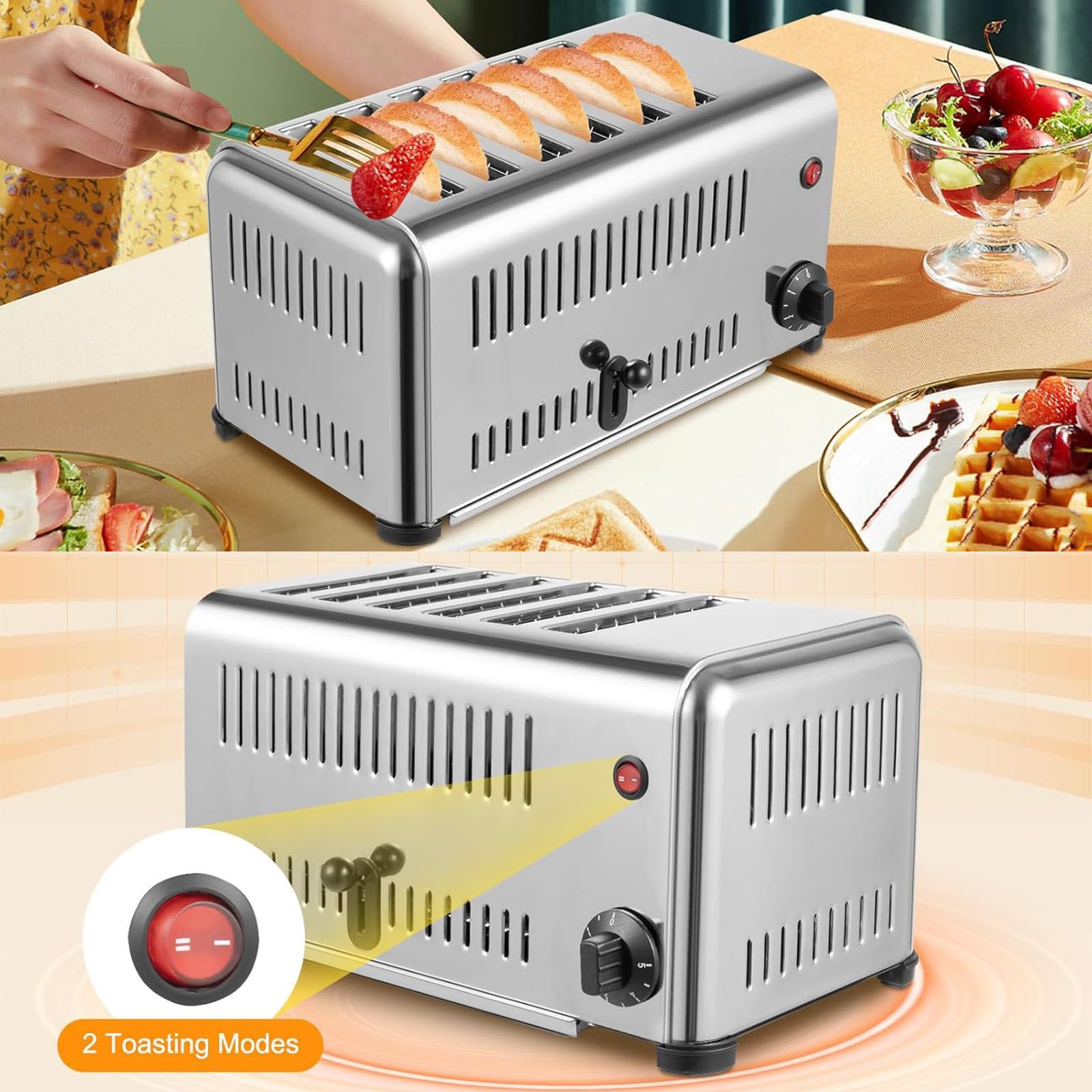 Tostadora Comercial de 4/6 Ranuras con Función de Temporizador, Tostadoras 4 con Ranuras Anchas, Tostadora Comercial de 6 Ranuras, Horno Tostador Comercial,4 Slice
