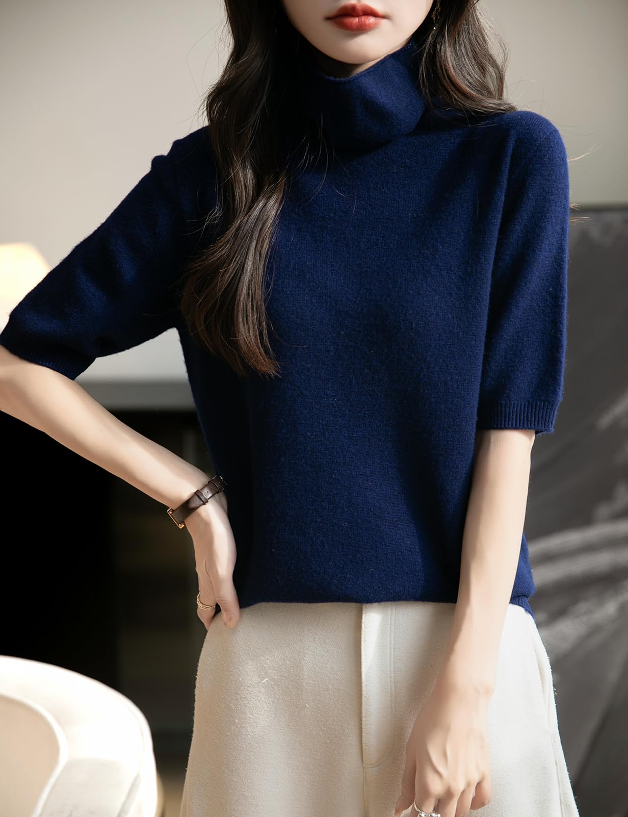 Chanyarn Donna 100% Lana Merino Manica Corta Maglione 2025 Primavera Estate Inverno Casual Dolcevita Senza Cuciture Maglia Maglione