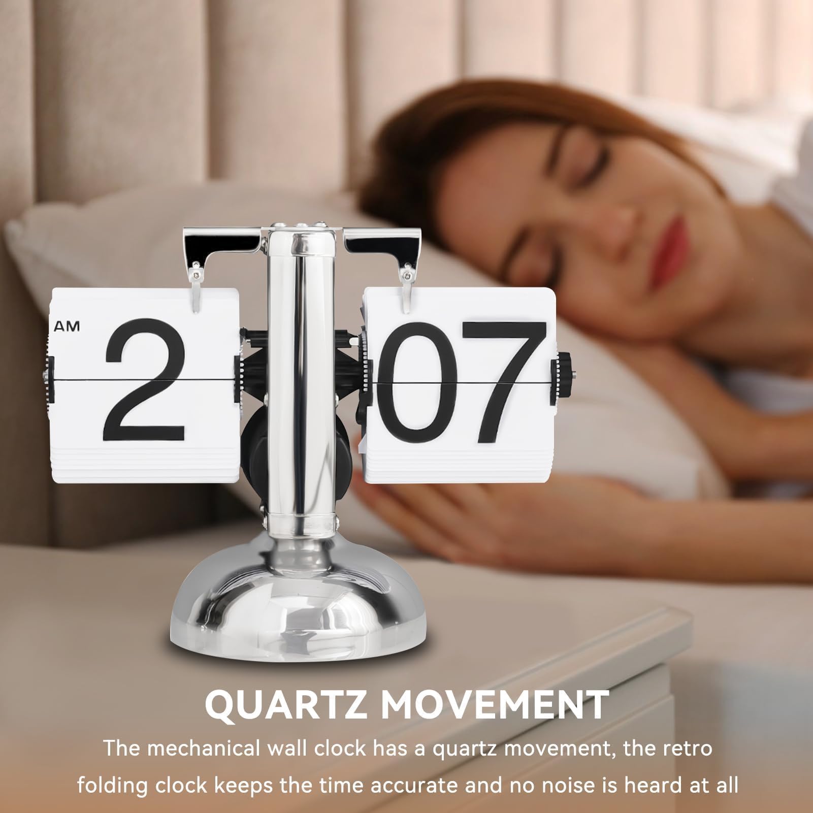 Flip Clock,Flip Desk Clock,Horloge à Rabat Rétro,Horloge de Bureau numérique à Rotation Automatique,Horloges De Bureau Mécanique Rétro à Pied Unique ,Horloges de Bureaus mécanique à Piles(Blanc)