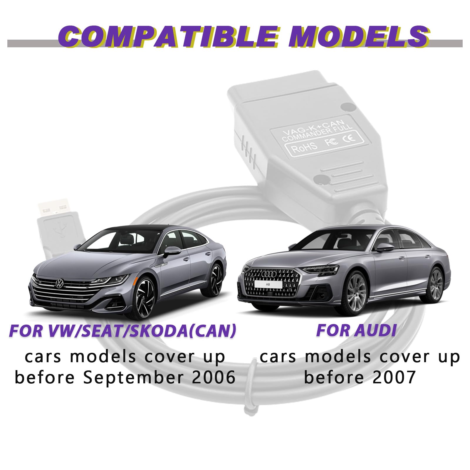 VZG OBD2 Cable for VAG K+CAN Commander v1.4 Diagnostic Scanner Tool,Compatible with VAG/VW/Audi/Skoda/Seat Vehicles, Fit for ECU Programming Tool OBDII Code Reader