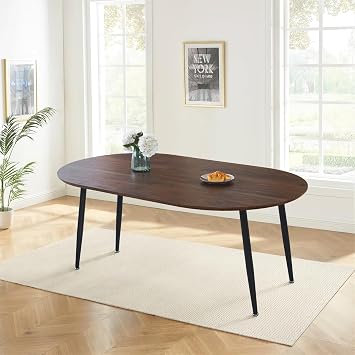 Oval Extendable Dining Room Table for 4-8 People, Extendable from 40" to 55" to 71", Modern Wooden Dining Table with MDF Tabletop and Metal Frame, Oval Kitchen Table for Home, Office,Oval Walnut