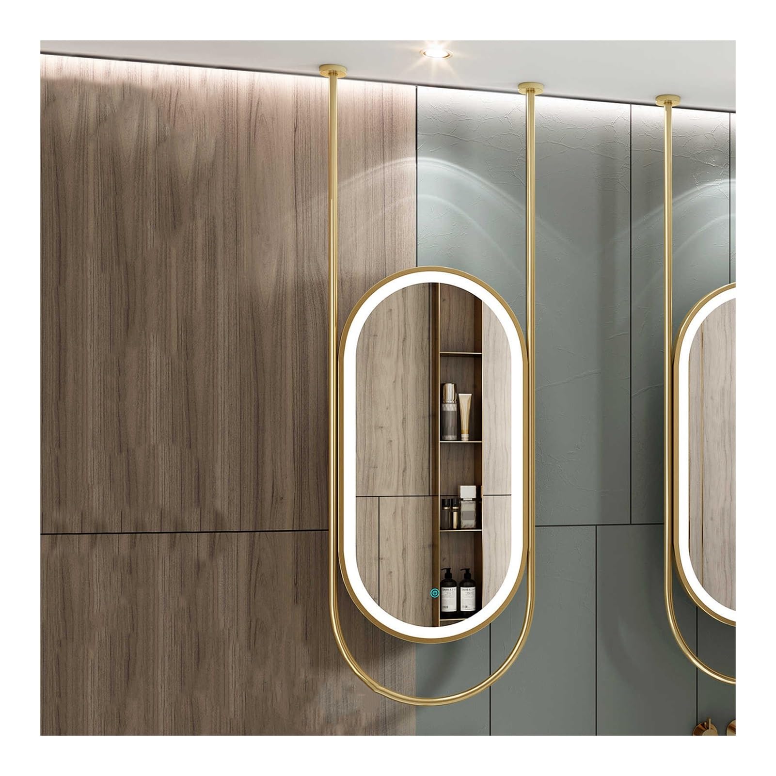 CGCSYZ Ceiling Hanging Mirror Lighting LED Mirror Decorative Simple Mirror, Floating Bathroom Square Vanity (Gold 60x100cm)