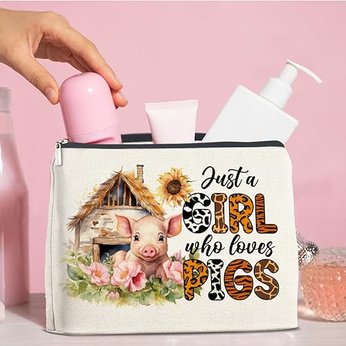 Miniatura 6 de Divertidos regalos de cerdo para los amantes de los cerdos, bolsa de maquillaje con texto en inglés "Just a Girl Who Loves Pigs Loves Pig", regalo