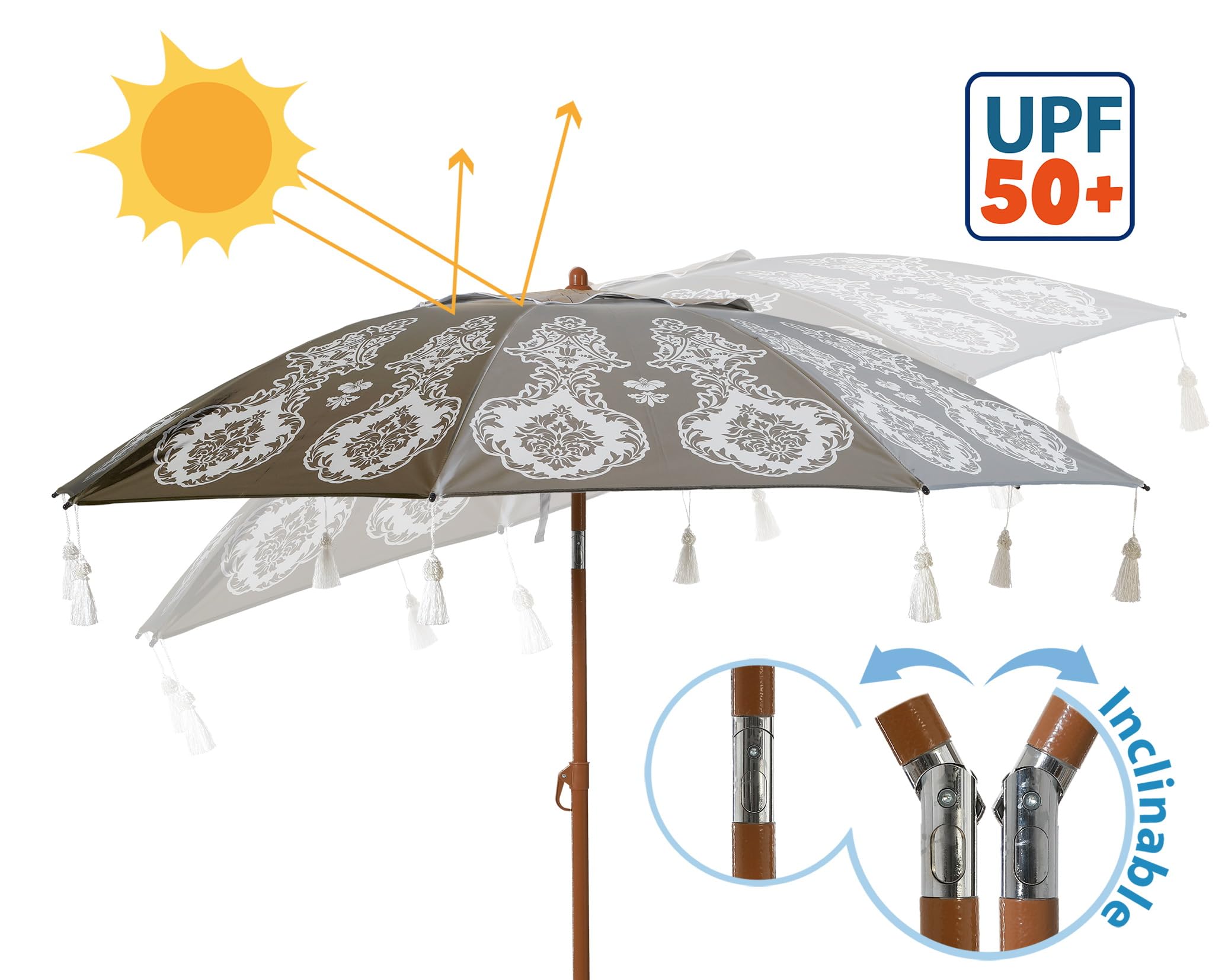 Atosa Strandschirm Ø 200 cm aus Aluminium, Modell mit Upf 50+, dunkelgrau, dunkelgrau, 200 cm
