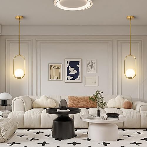 Miniatura 3 de Yunnix Luces colgantes para isla de cocina, moderna lámpara colgante de globo dorado, lámpara colgante de isla de cocina, comedor, lámparas
