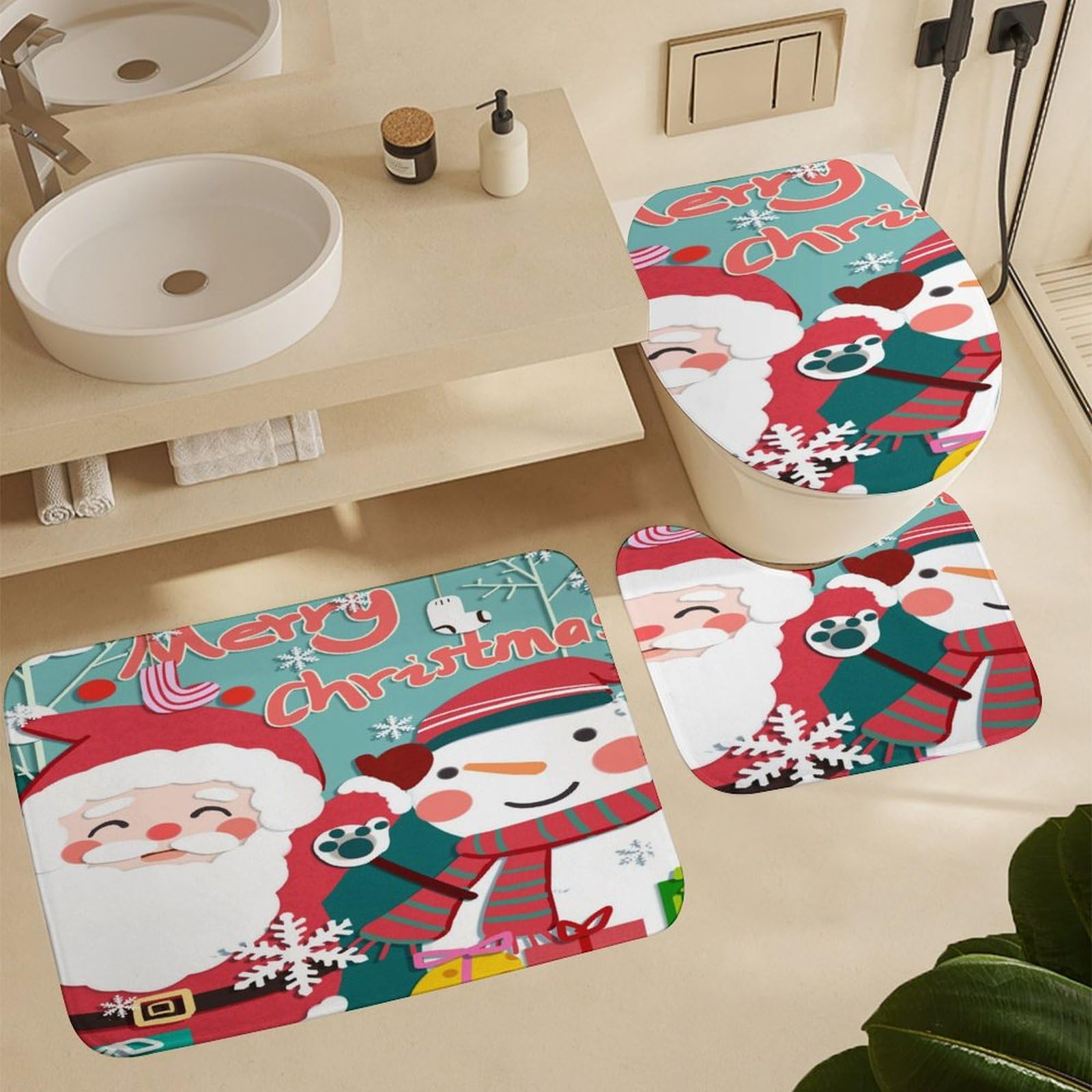 Colección navideña Baño de Cuatro Piezas Tappeto De Baño Absorbente Y Antideslizante, con Material De Diatomita, Ideal para Baños Modernos 183×183cm