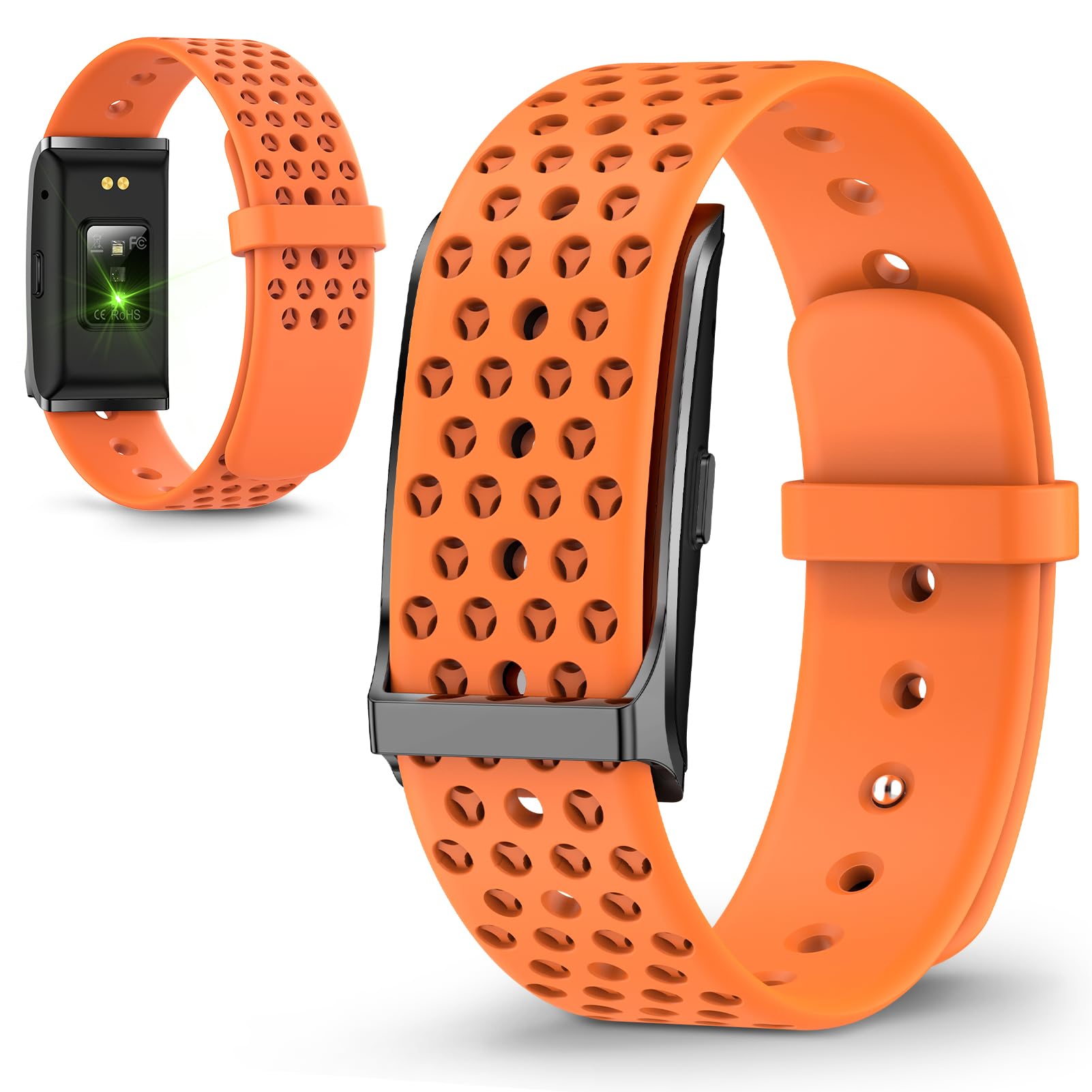 Yanmis Health Fitness Tracker, Wearable Smart Bracelet for Men Women, 127 Sport Modes, Sleep Monitor, 10M Water Proof, Call Reminder, Alarm Clock, Photo Control (Orange+Silicone)