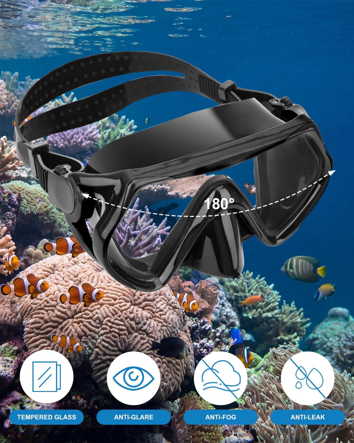 Snorkeling Gear for Adults, Dry Snorkel Mask Set, Scuba Diving Snorkle mask Set Adult, Panoramic Wide View Anti-Fog Dive mask, Swimming Diving Snorkeling Packages - Image 3