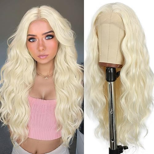 SAPPHIREWIGS Peluca de encaje frontal rizado de 30 pulgadas, rubio miel, pelucas largas de onda profunda para mujer, pelucas de encaje sintético de