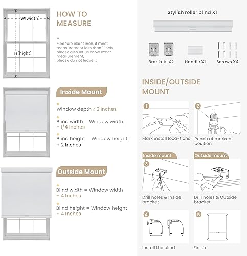 Miniatura 7 de Boolegon Persianas enrollables de filtrado de luz para ventanas, persianas enrollables sin cordón de tela de lino con cenefa de cassette,