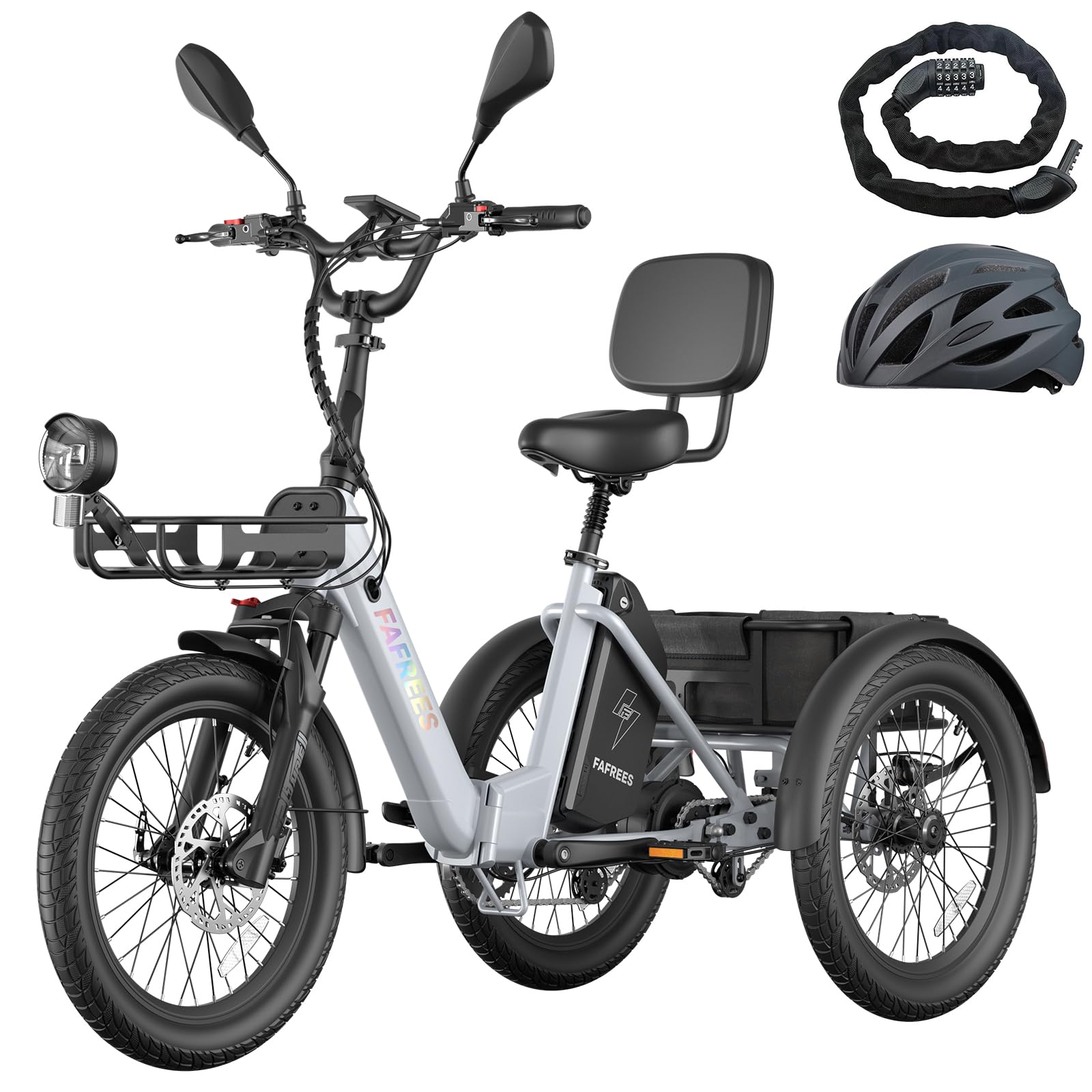 Fafrees Triciclo Elettrico per Adulti e Anziani Rimovibile Batteria 48V 25Ah E-Bike a 3 Ruote Pieghevole, Sensore di Coppia, Carico 180kg, Specchietti, Freni Idraulici e Frecce